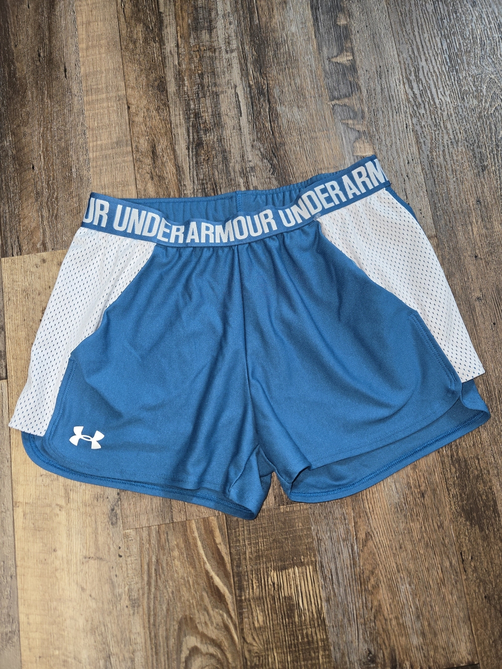 Under Armour Teal Athletic Shorts with White Mesh Panels